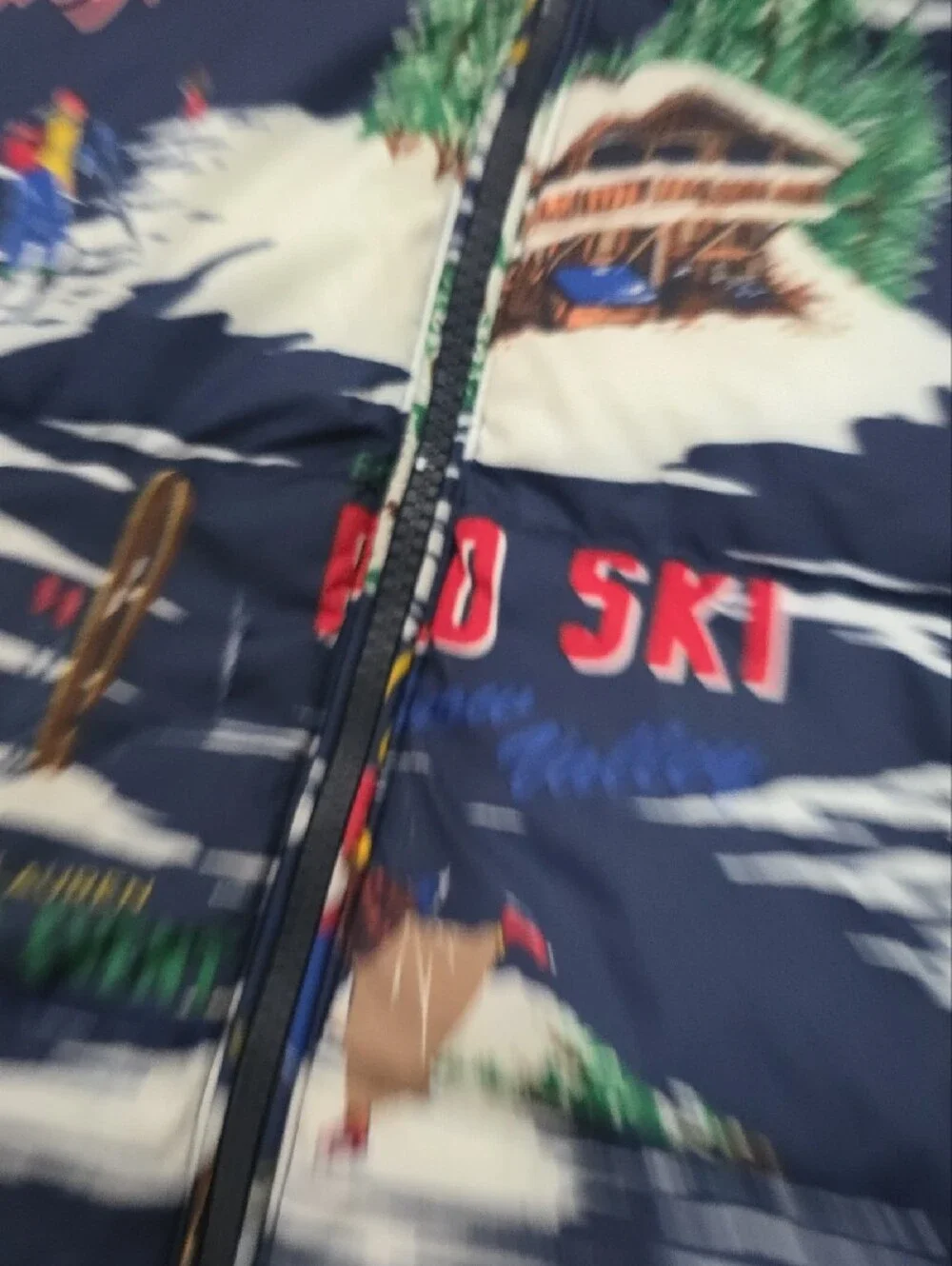 Ralph Lauren Navy Ski-Resort Print Puffer Jacket